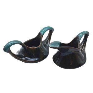 Blue Mountain Pottery Creamer Sugar Set Teal Drip Glaze Redware Canada MCM